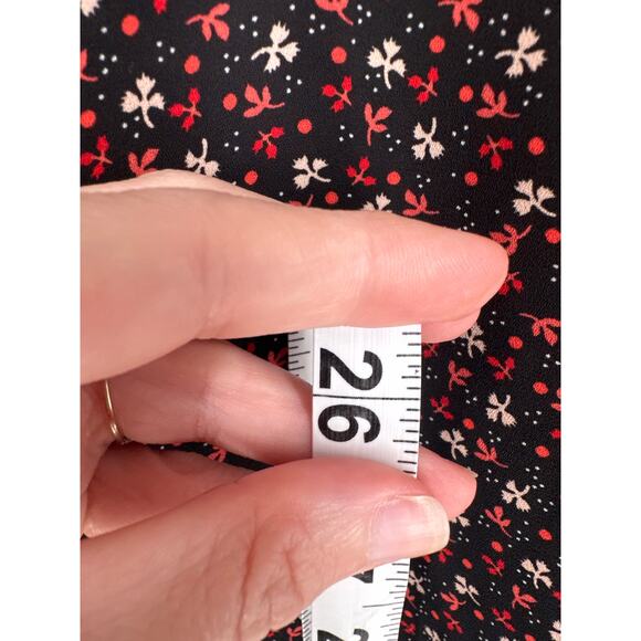 Loft Top Womens XL Black Floral Red Long Sleeve Ruffle Boho Cottagecore V Neck - Picture 7 of 8